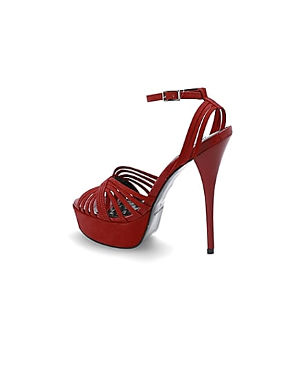 360 degree animation of product Red leather strappy high platform sandals frame-5