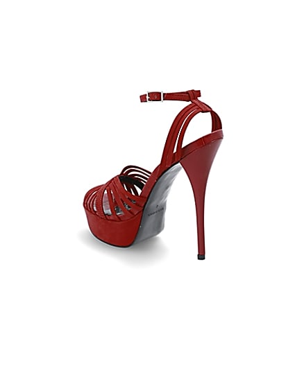 360 degree animation of product Red leather strappy high platform sandals frame-6