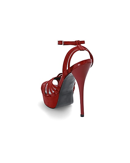 360 degree animation of product Red leather strappy high platform sandals frame-7