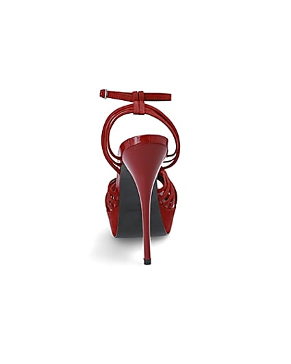 360 degree animation of product Red leather strappy high platform sandals frame-9