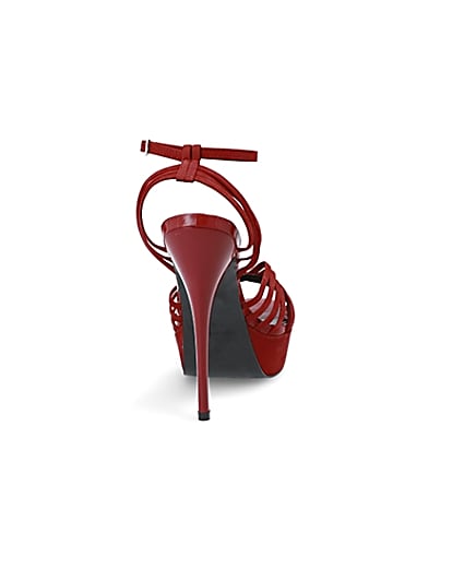 360 degree animation of product Red leather strappy high platform sandals frame-10