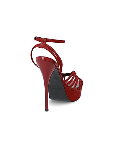 360 degree animation of product Red leather strappy high platform sandals frame-11