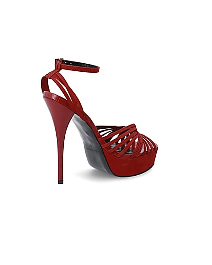 360 degree animation of product Red leather strappy high platform sandals frame-13