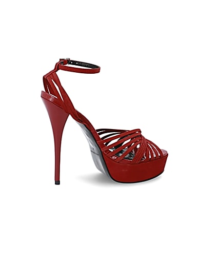 360 degree animation of product Red leather strappy high platform sandals frame-14