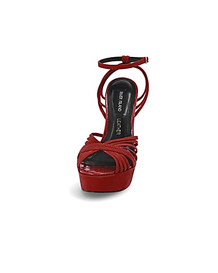 360 degree animation of product Red leather strappy high platform sandals frame-22