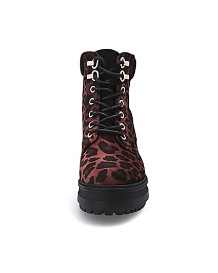 360 degree animation of product Red leopard print lace-up chunky boots frame-0
