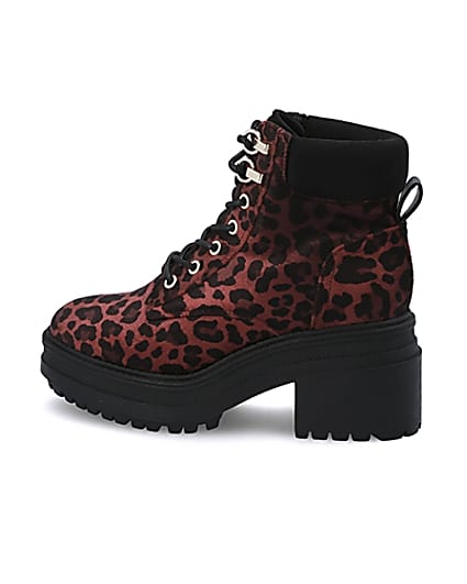 360 degree animation of product Red leopard print lace-up chunky boots frame-7