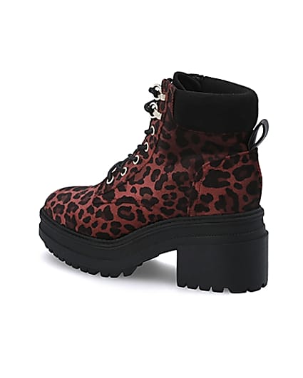 360 degree animation of product Red leopard print lace-up chunky boots frame-8