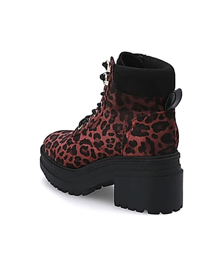 360 degree animation of product Red leopard print lace-up chunky boots frame-9