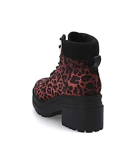 360 degree animation of product Red leopard print lace-up chunky boots frame-10