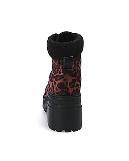 360 degree animation of product Red leopard print lace-up chunky boots frame-12