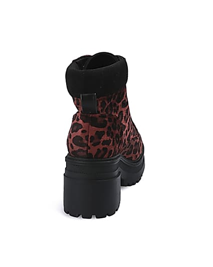 360 degree animation of product Red leopard print lace-up chunky boots frame-13