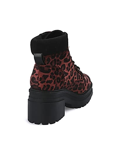 360 degree animation of product Red leopard print lace-up chunky boots frame-14