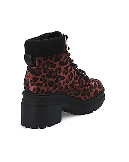 360 degree animation of product Red leopard print lace-up chunky boots frame-15