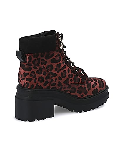 360 degree animation of product Red leopard print lace-up chunky boots frame-16