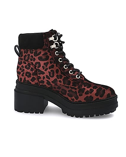 360 degree animation of product Red leopard print lace-up chunky boots frame-19