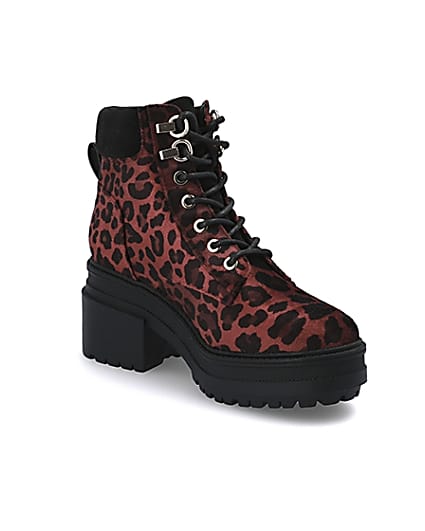 360 degree animation of product Red leopard print lace-up chunky boots frame-21