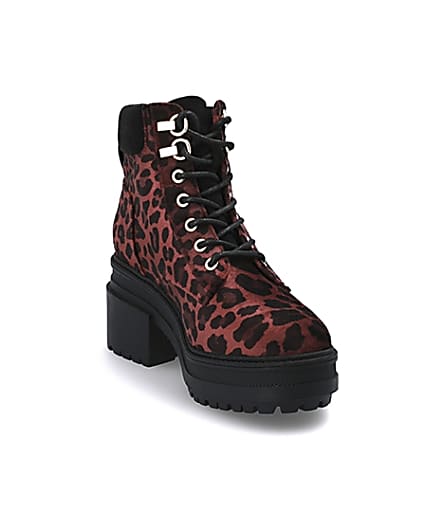 360 degree animation of product Red leopard print lace-up chunky boots frame-22
