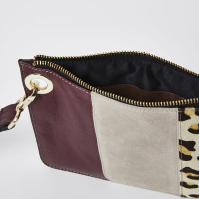 Red leopard print suede small pouch