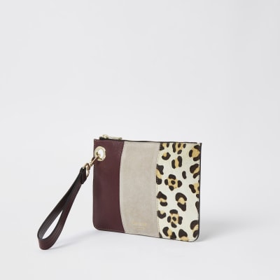 Red leopard print suede small pouch