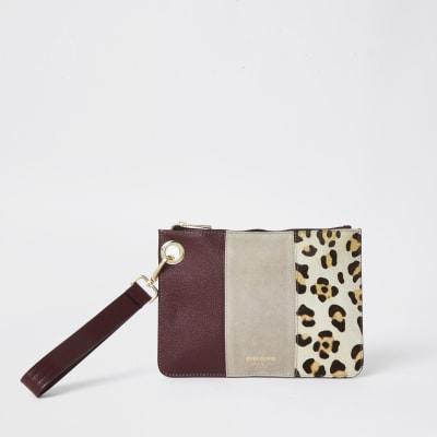 Red leopard print suede small pouch