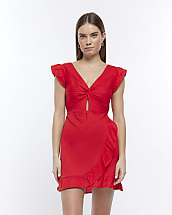Red linen cut out mini dress