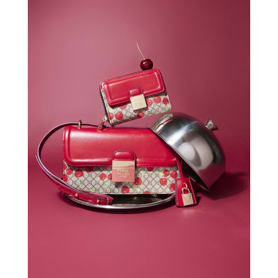 Red Lock Cherry Monogram Satchel Bag Bundle