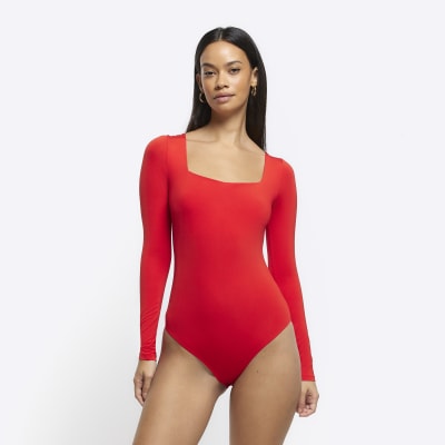 Red long deals sleeve bodysuit