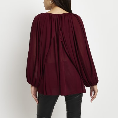 Red long sleeve cape blouse