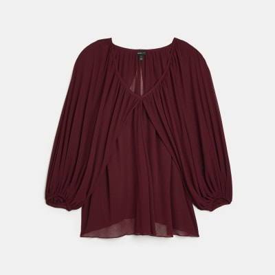 Red long sleeve cape blouse