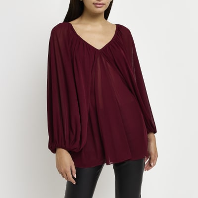 Red long sleeve cape blouse