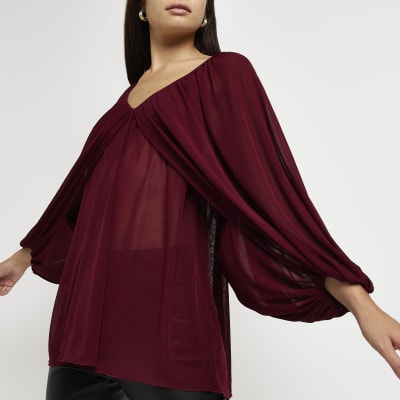 Red long sleeve cape blouse