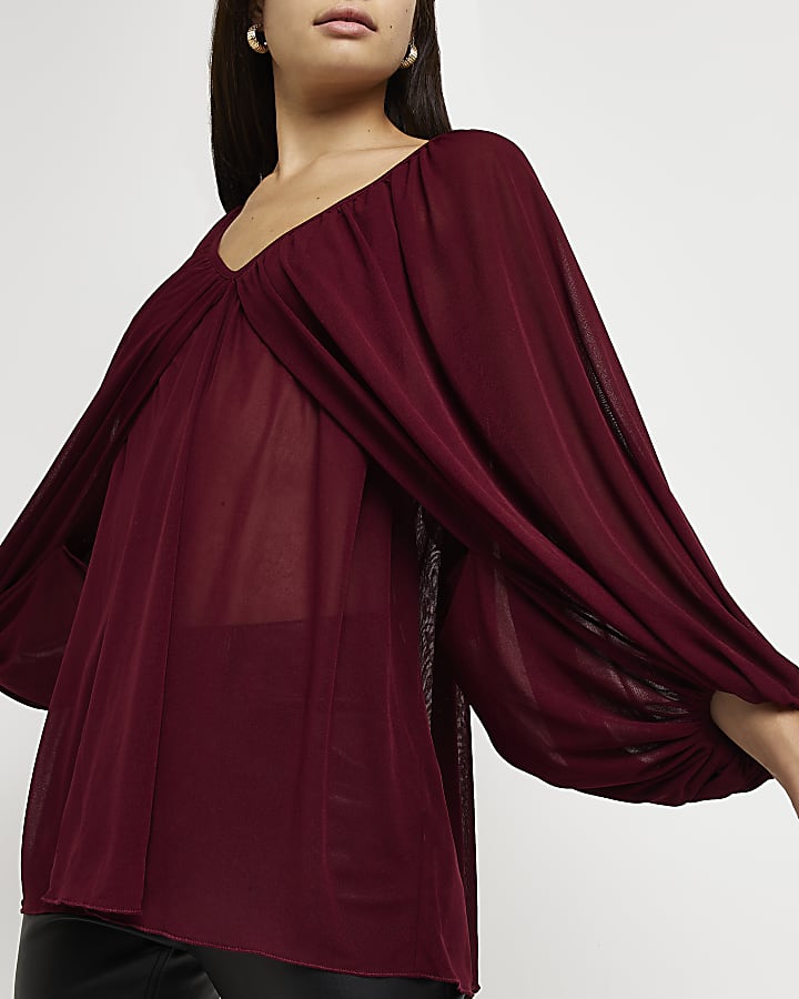 Red long sleeve cape blouse