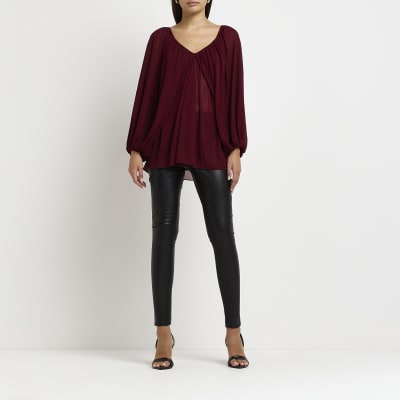 Red long sleeve cape blouse
