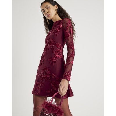 Red Long Sleeve Cornelli Mini Dress