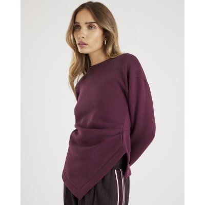 Red Long Sleeve Drape Sweatshirt