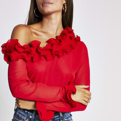 red ruffle top