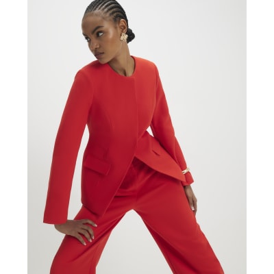 Red Long Sleeve Round Neck Blazer