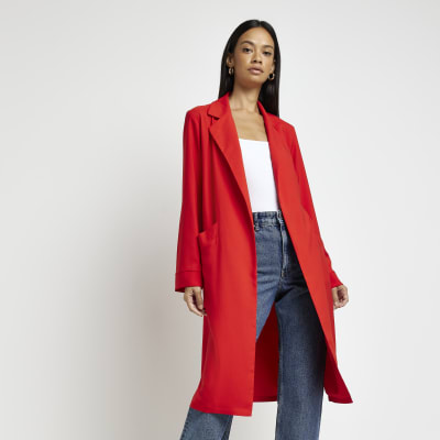 Red longline duster jacket River Island