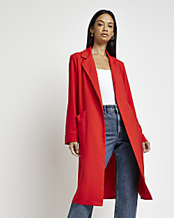 Red longline duster jacket