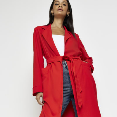 Red longline duster jacket River Island