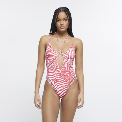 Red animal hot sale print swimsuit