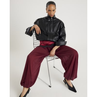 Red Mesh Tie waist Balloon Leg Trousers