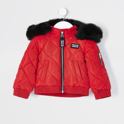 red padded bomber jacket