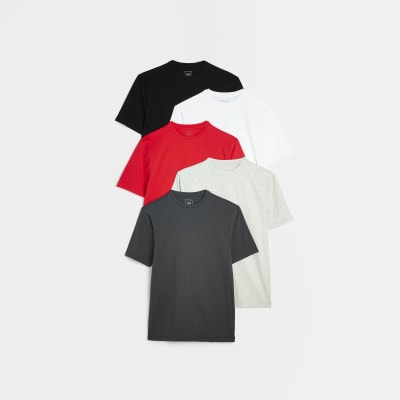 Red multipack of 5 muscle fit tshirts River Island