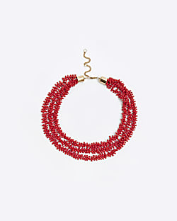 Red multirow beaded necklace