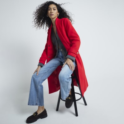 River island red coat on sale