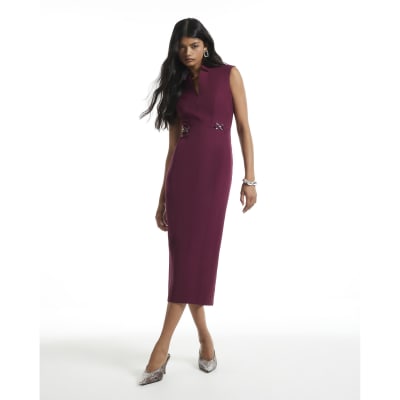 Notch Neck Belted Midi Dress