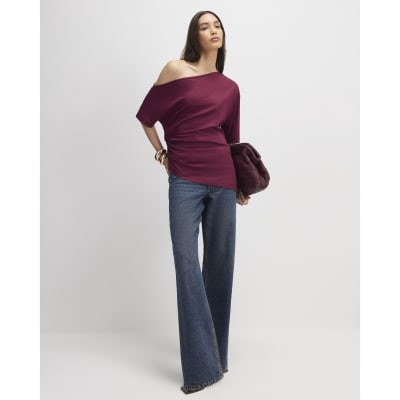 Red Off Shoulder Drape Top