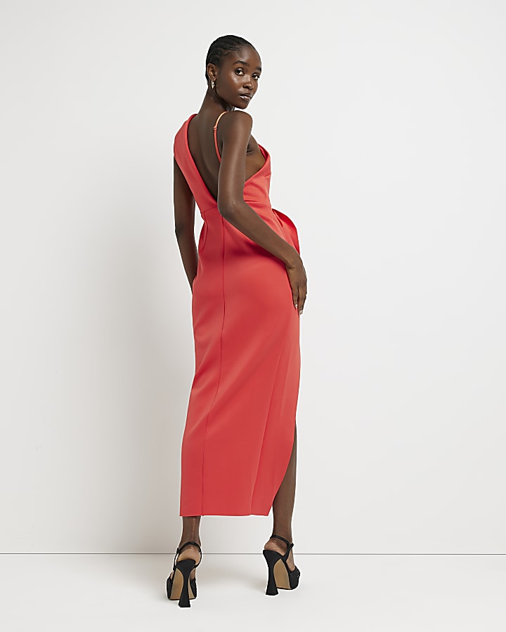 Red one shoulder maxi bodycon dress